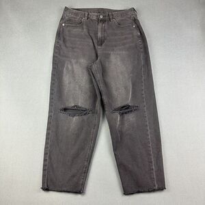 American Eagle Relaxed Mom Jeans Women 10 Short Faded Black Destroyed Baggy Wide